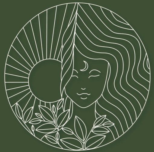 Anaya Yoga Studio logo featuring a meditating woman with nature elements—sunrise, moon, leaves, and water-inspired hair.