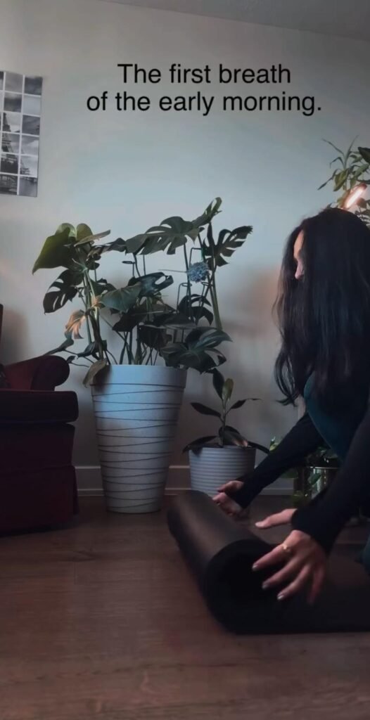 Sacred home yoga practice space with natural light