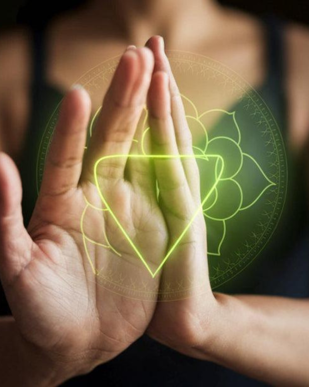 Heart Chakra Anahata energy center glowing green during meditation